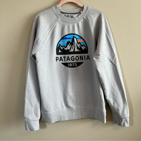 Patagonia Men’s Gray Fitz Roy Scope Organic Cotton Crewneck Sweatshirt Medium - Picture 1 of 12